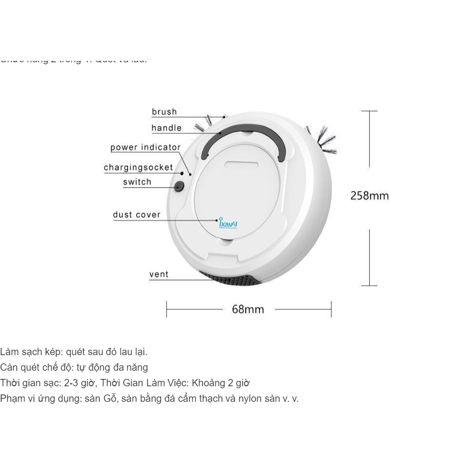 ROBOT Hút Bụi Tự Động Dọn Nhà Thông Minh BOWAI Công Nghệ AI Cao Cấp Tự động hút bụi, lau nhà