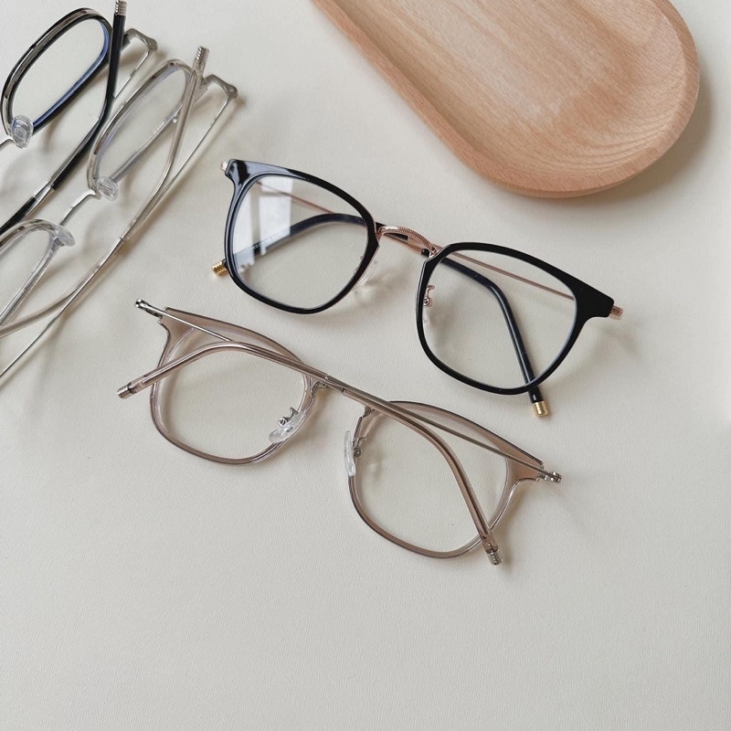 Gọng nhựa khung kim loại vuông nhỏ, mũi cong chấm chân tăm kim loại 01342