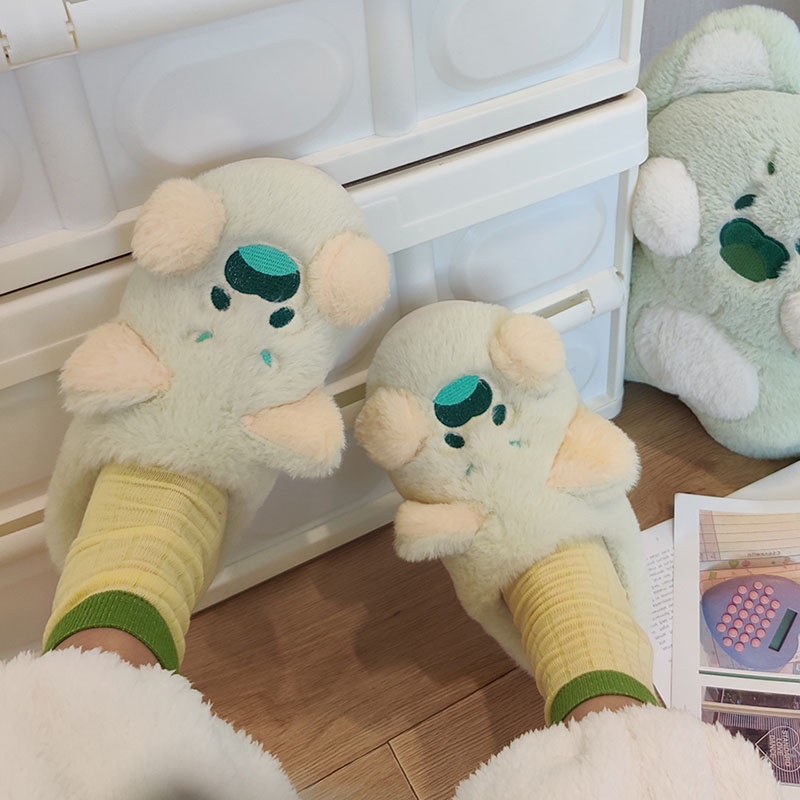 PunkyRabbit Dép Bông Nữ Mùa Đông Ngôi Nhà Đáng Yêu Trong Chống Trơn Trượt Mài Mòn Giữ Ấm Giày Len