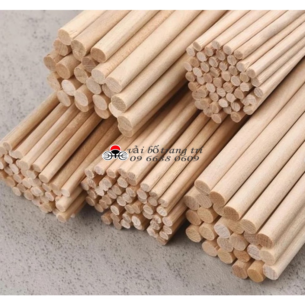 Thanh gỗ tròn, 6mm, 8mm, 10mm, dài 100cm, 120cm, 150cm thanh gỗ thông, làm mô hình, handmade, DIY, macrame, phi 6, 8, 10