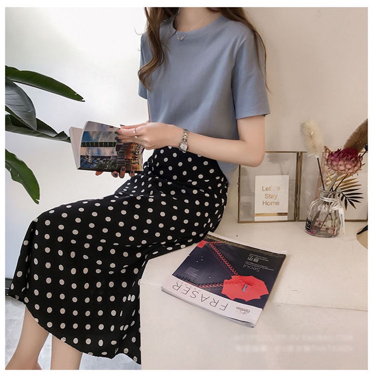 Chân Váy Chiffon Dài Lưng Cao Dáng Chữ A Họa Tiết Chấm Bi Phong Cách Cổ Điển Thời Trang N460 Mới