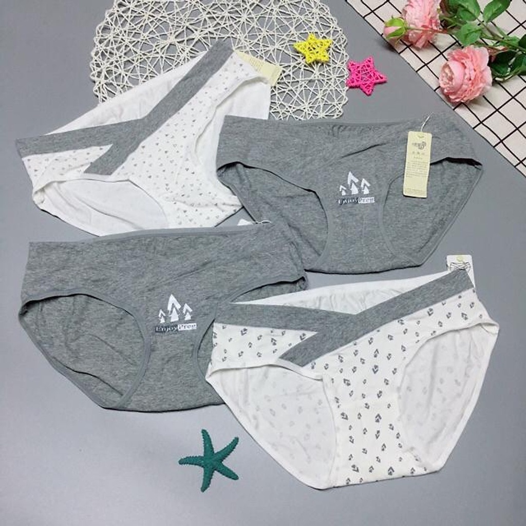 Quần lót bầu Cotton - Cạp chéo - Set 4 cái  - Chất siêu mềm - an toàn - họa tiết đáng yêu - Set màu cam