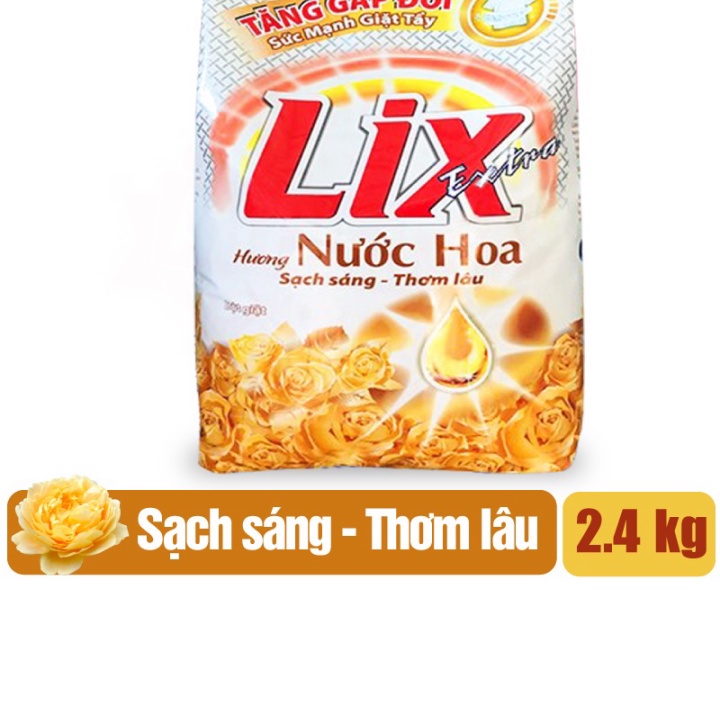 Bột giặt Lix Extra hương nước hoa 2,4Kg EH030 tăng gấp đôi sức mạnh giúp quần áo sạch thơm lâu cho giặt tay và máy - Lix