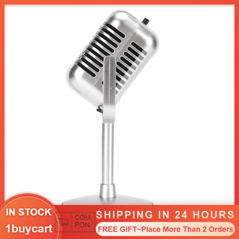 1buycart Vintage Microphone Clear Sound Adjustable Angle Plug and Play Wired Retro Condenser Mic for Karaoke Stage Studio