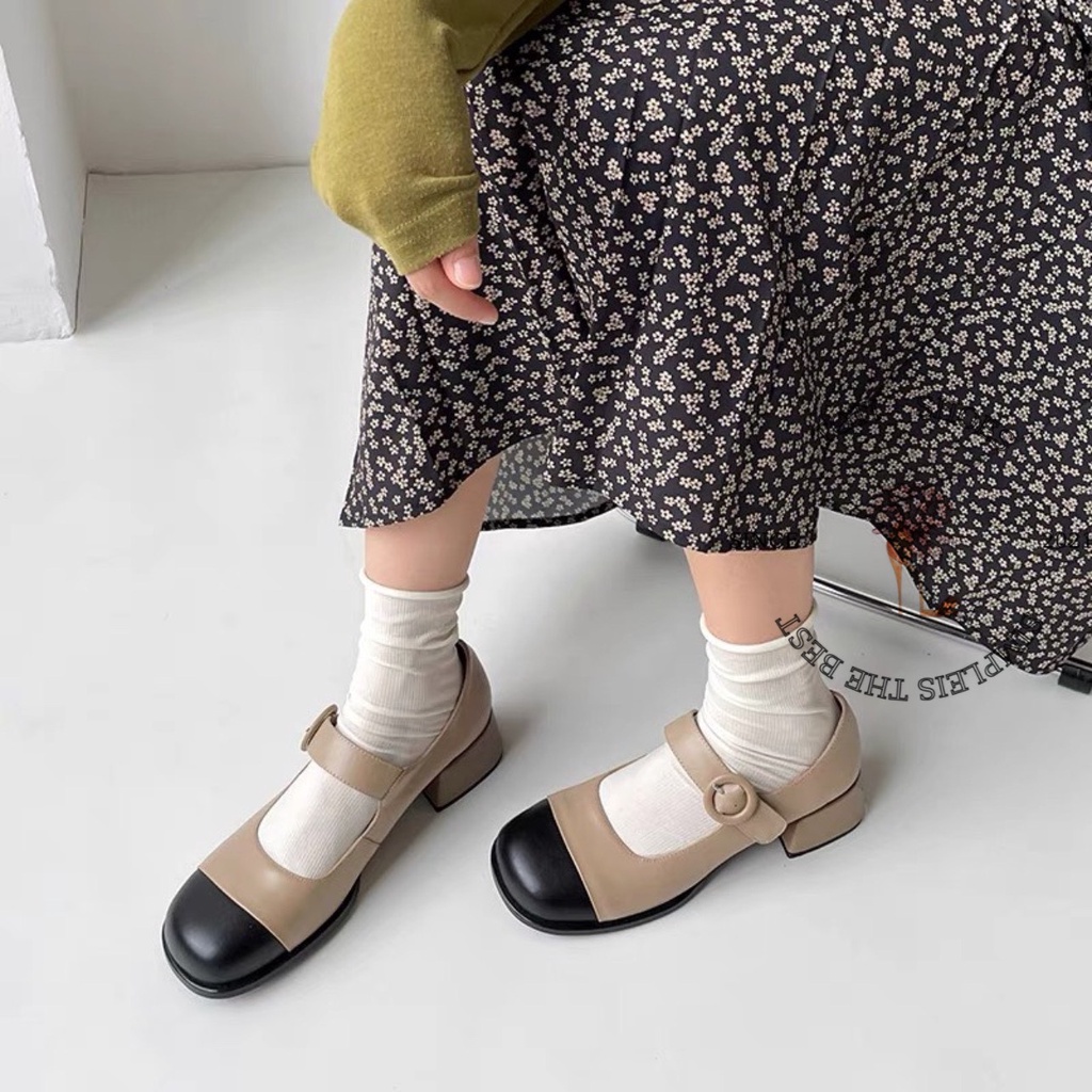 GIÀY THỜI TRANG TOTIIE STORE - SỤC NỮ BÍT MŨI TRÒN BÓNG - GIÀY CAO GÓT QUAI NGANG KHÓA VUÔNG G2212520