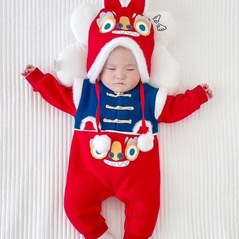 Babyfair. Áo Liền Quần Hoạt Hình Cho Bé Phong Cách Trung Hoa Nút Bện Dày Ấm Dễ Thương Mềm Mại Trẻ Sơ Sinh