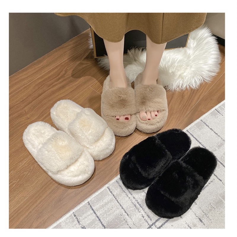 Dép lông thỏ cho nữ đế dày cao 7cm thời gian mùa đông siêu ấm chân