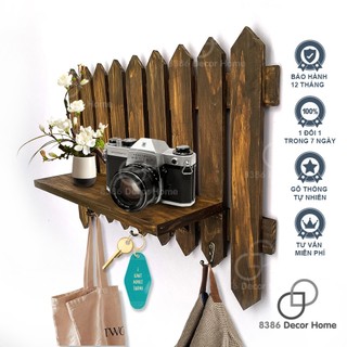 Kệ treo tường trang trí decor kèm móc treo phụ kiện đa năng màu nâu rustic