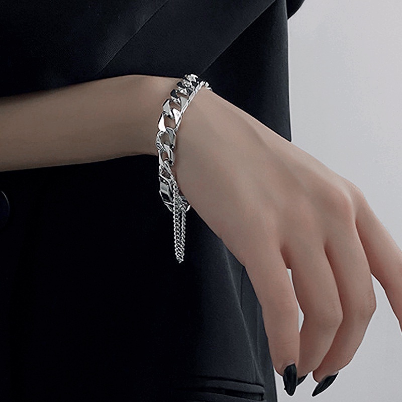 1 Vòng Tay Dây Xích Dạng Nút Bấm Điều Chỉnh Được Phong Cách Punk Hip hop Thời Trang Cho Nam Và Nữ
