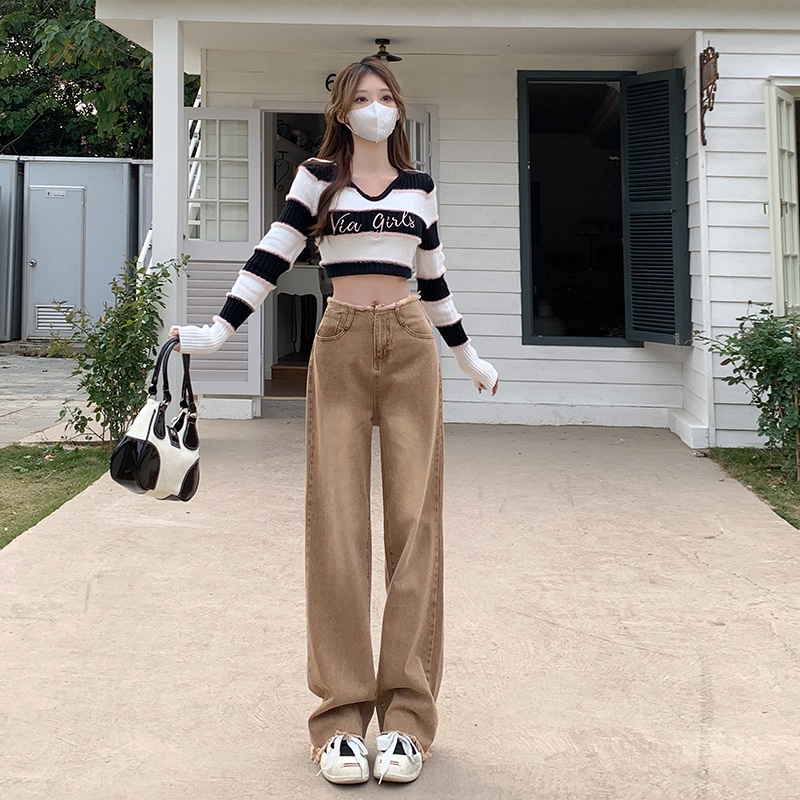 Quần Jeans Nữ Lưng Cao Ống Rộng Thời Trang Hàn Quốc