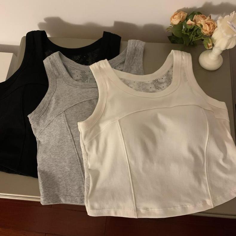 Áo ba lỗ croptop nữ [CÓ ĐỆM NGỰC ], Áo tank top kèm đệm lót chất liệu cotton phối ren mềm mại gợi cảm thời trang hè xinh