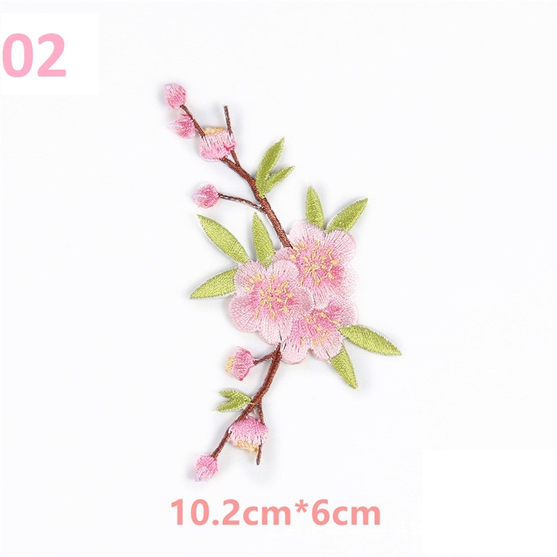 Miếng dán ủi hoặc thêu họa tiết hoa anh đào nguyên cành sắc nét DIY sáng tạo