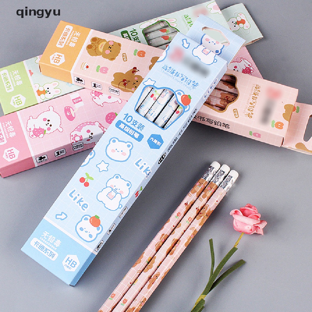 Set 10 Bút Chì Vẽ HB Kiểu Dáng Hoạt Hình Dễ Thương Dùng Làm Quà Tặng Cho Bé