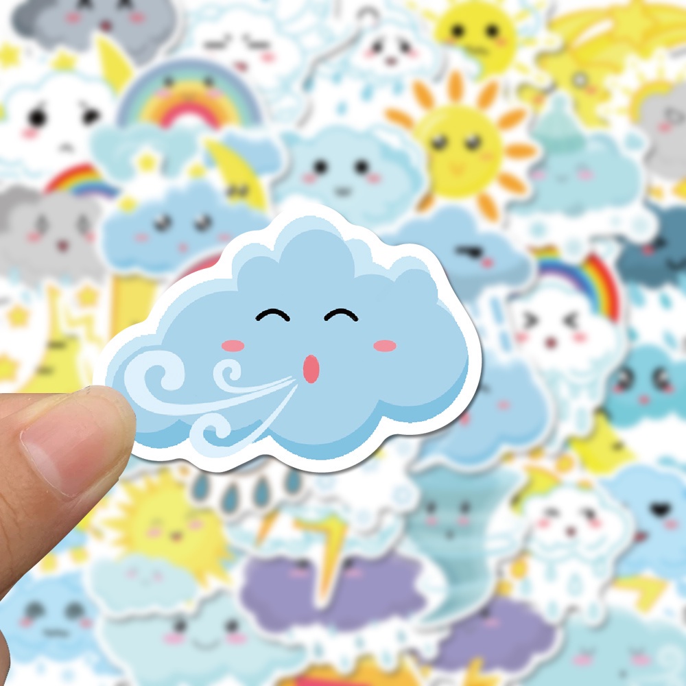 Combo 50 Sticker THỜI TIẾT MẶT TRỜI ĐÁM MÂY DỄ THƯƠNG hình dán chống nước dán mũ bảo hiểm, laptop, vali, điện thoại