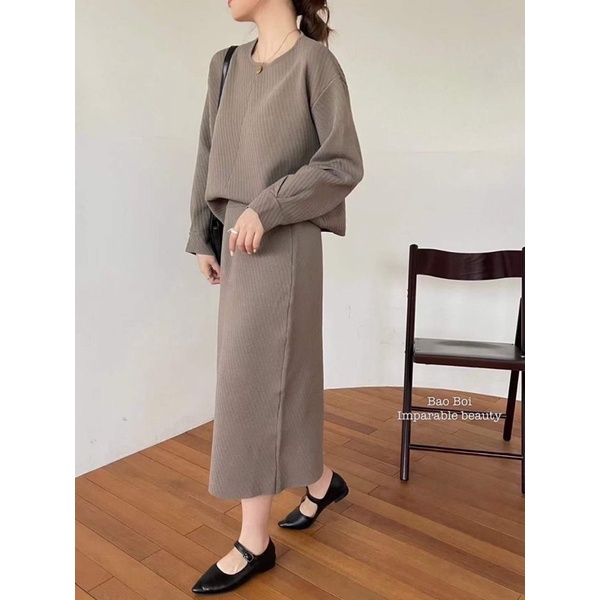 Set Bộ Áo + Váy Len Suông Thiết Kế Cao Cấp - Hàng Loại 1