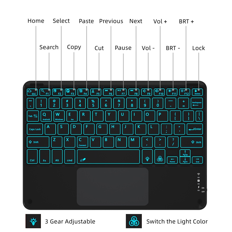 Bao da máy tính bảng NIXXOS có bàn phím 7 màu thích hợp cho iPad 10.9'' iPad 10th Gen Air4 Pro 11inch 10.2'' gen 7 8 9