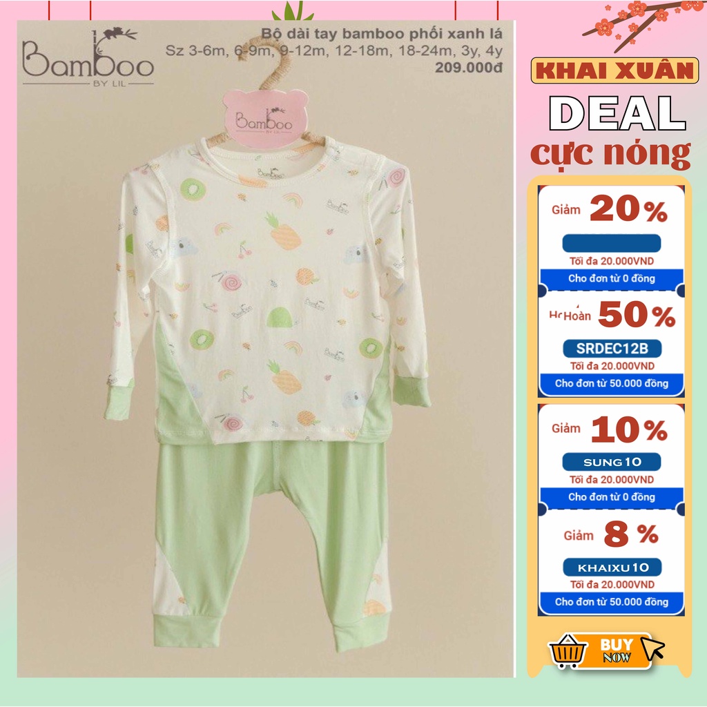 Bộ quần áo dài tay trẻ em vải sợi tre họa tiết phối cho trẻ 3m đến 4 tuổi Bamboo by Lil