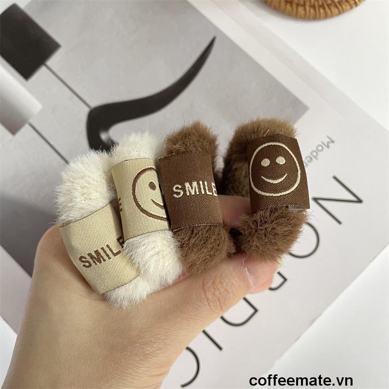 【coffeemate】⚡Dây Buộc Tóc Lông Mịn Mẫu Mặt Cười Thời Trang Mùa Đông Mới Của Hàn Quốc Dễ Thương