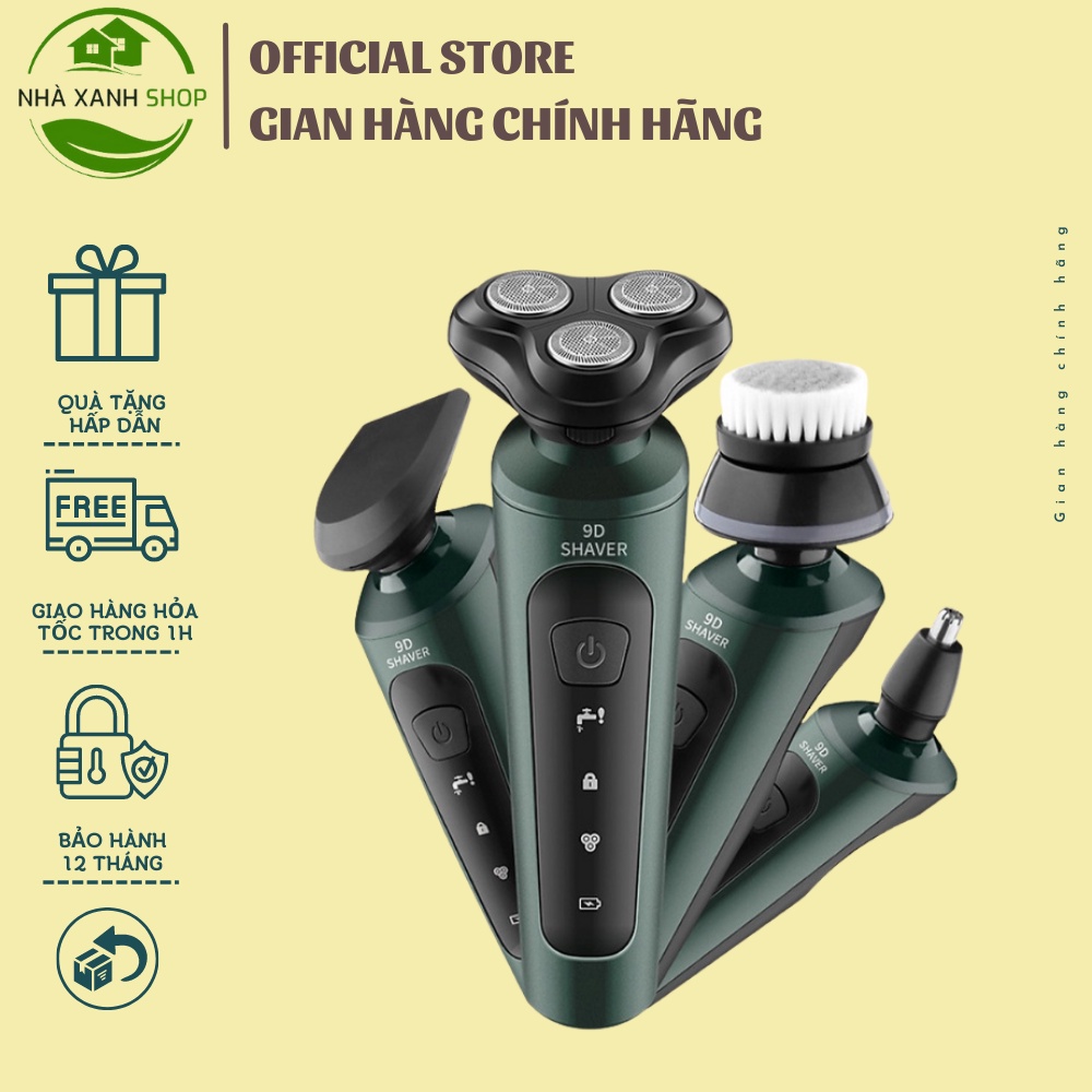 Máy cạo râu nam Shaver 9D 4in1 kiêm tỉa lông mũi cao cấp, 3 lưỡi dao kép