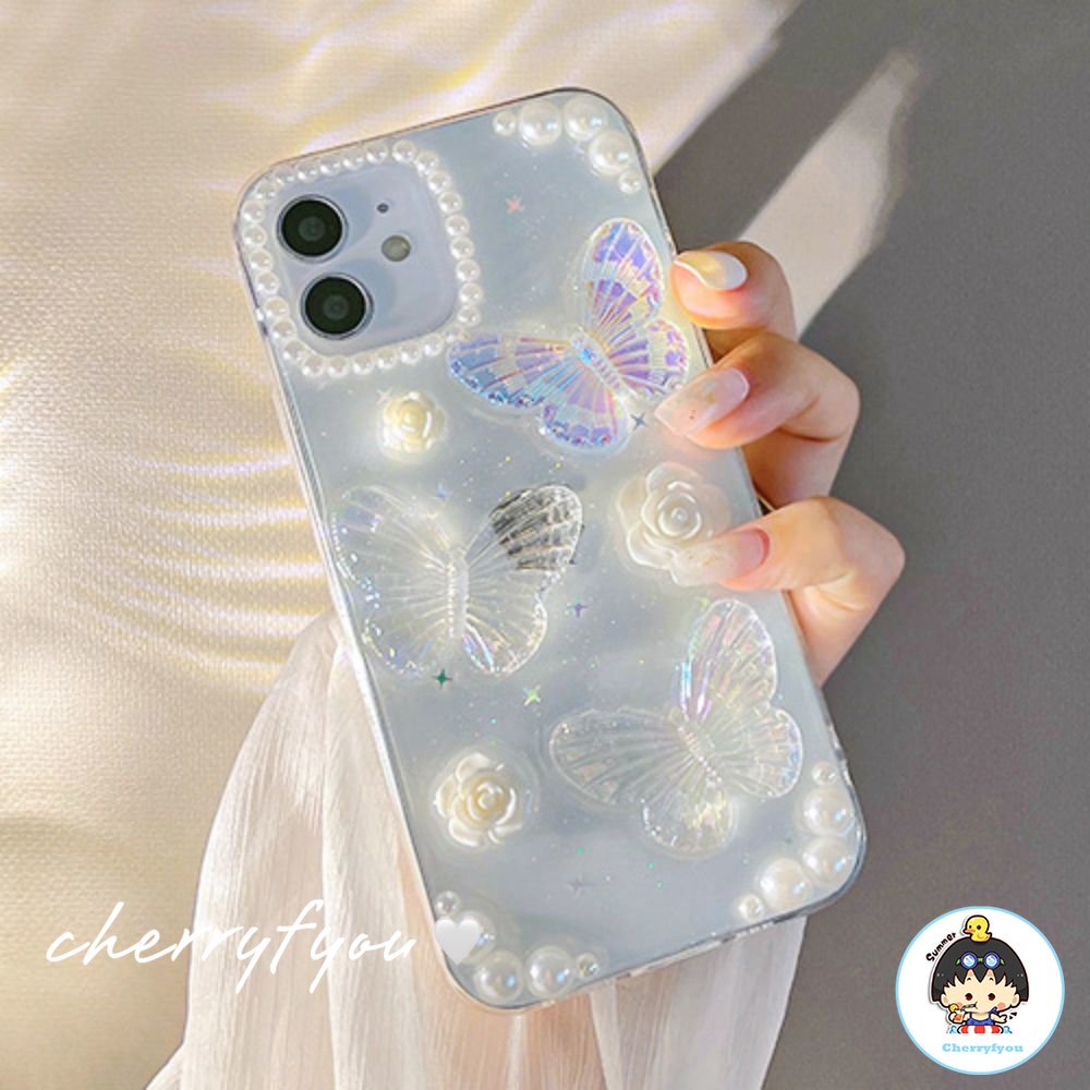 Ốp Điện Thoại Tpu Mềm Trong Suốt Họa Tiết Bướm 3d Dành Cho Iphone 14 13 12 11 Pro Max Xs Xr 8 7 Plus