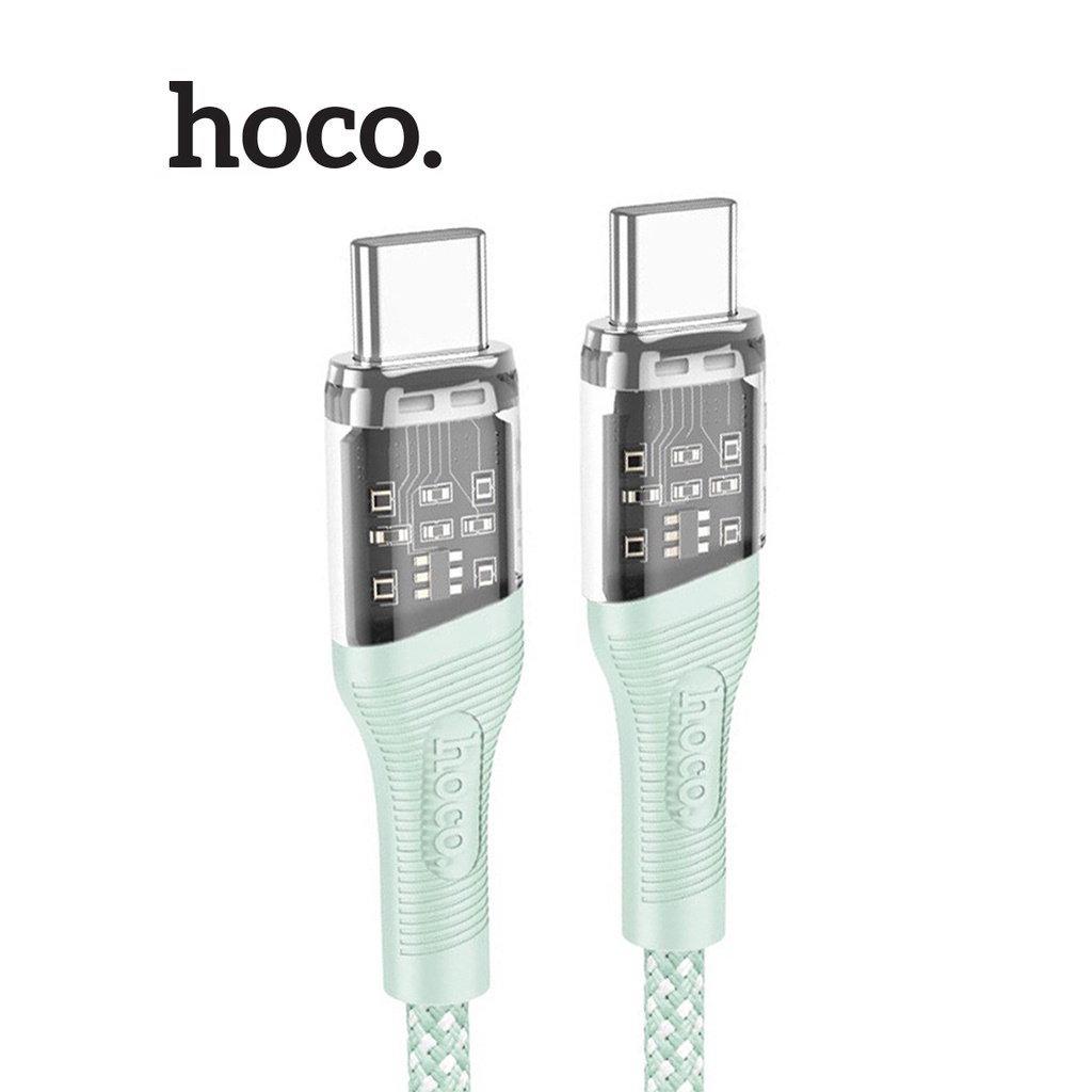 Cáp sạc Hoco U111 Type-C to Type-C sạc nhanh 60W đầu sạc trong suốt dây Nylon bện dài 1.2M ( Xanh )