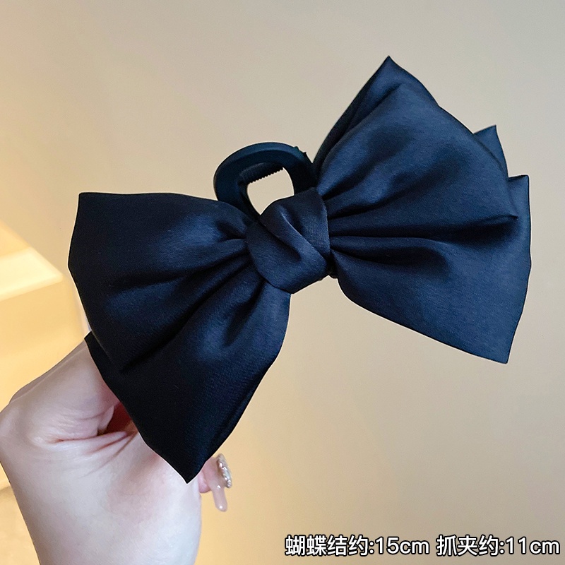 Kẹp Tóc Nơ Lớn Hai Mặt Màu Đen Phong Cách Hàn Quốc Cổ Điển Thời Trang