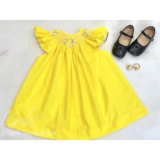 Đầm Smock cho bé - smock vàng tay cánh tiên