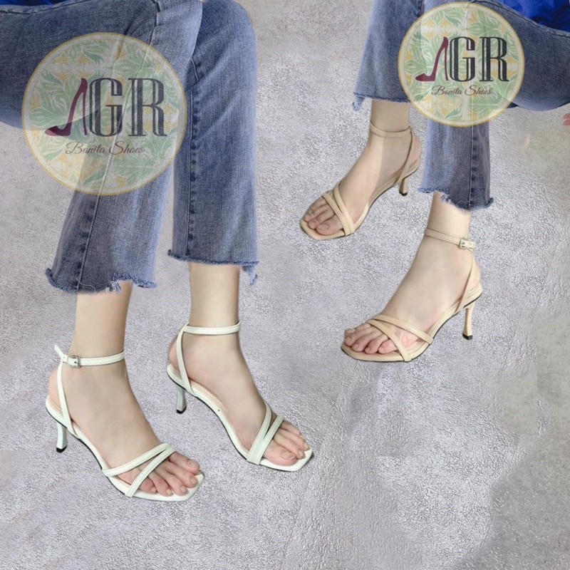 Sandal 2 dây xéo da mềm gót nhọn cao 5 phân