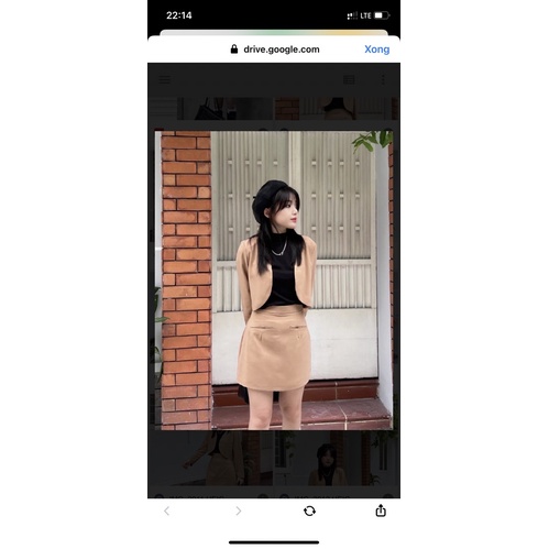 Set 2 món vest/ blazer croptop phối chân váy mổ túi có lót quần bên trong