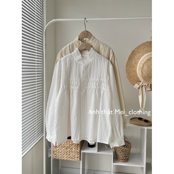 [Ảnh thật/video] Áo sơmi trắng nhiều li ngực tiểu thư/ sơ mi nữ bánh bèo
