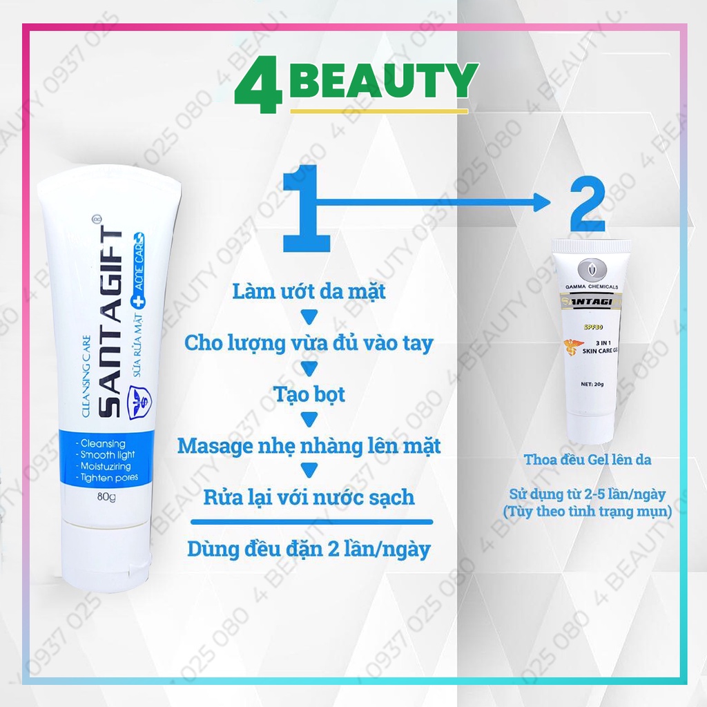 Sữa Rửa Mặt Santagift Giảm Mụn - Dưỡng Ẩm - Làm Sáng Da - 4 BEAUTY