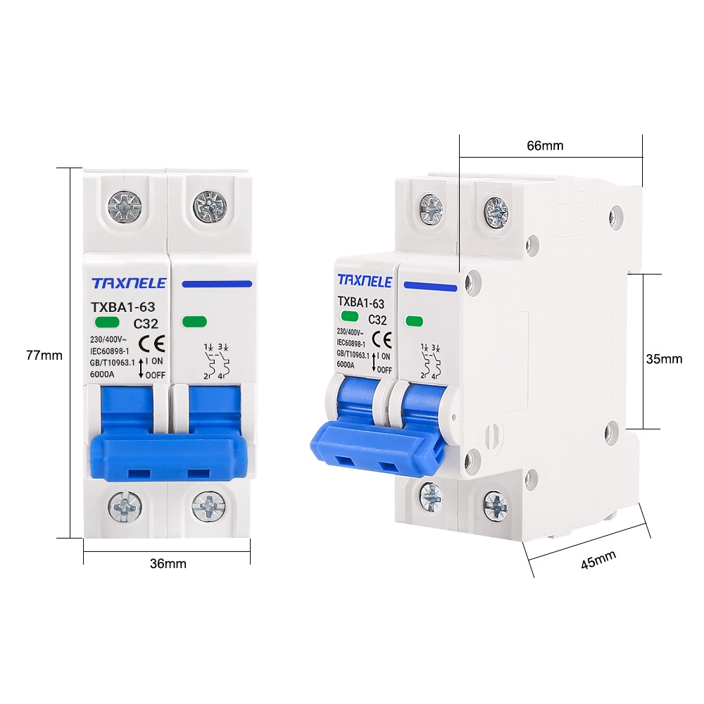 Cầu Dao Ngắt Mạch Mini 1P 2P 230V 400V 6KA 6A 10A 16A 20A 32A 40A 50A 63A