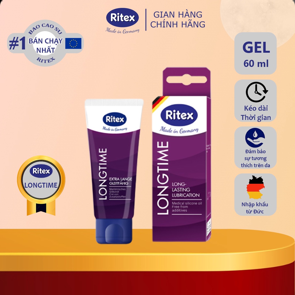 Gel bôi trơn Ritex Long time kéo dài thời gian, mát xa mượt mà tuýp 60ml