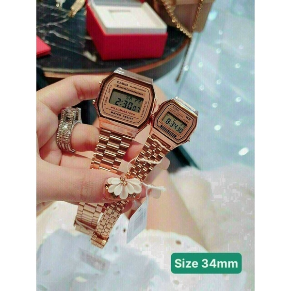 Đồng hồ đôi Casio A168 Full Box cổ điển, chống nước, dây thép không gỉ, sang trọng. đồng hồ cặp đôi.