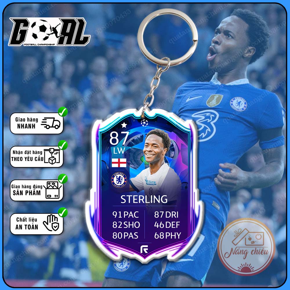 Móc khóa in hình Sterling - Cầu thủ được yêu thích CLB Chelsea - Móc khóa, phụ kiện treo balo gaming [5213-5224]