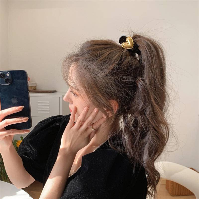 Kẹp Tóc Kim Loại Cố Định Đuôi Ngựa Chống Chảy Xệ Hình Trái Tim Phong Cách Retro Hàn Quốc