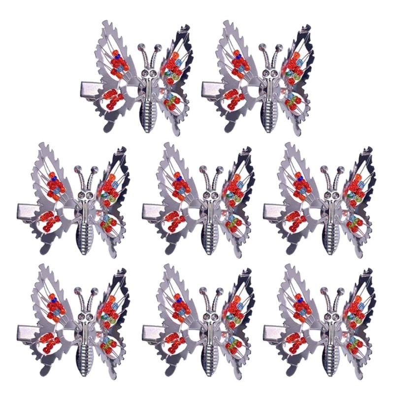 Set 8 Kẹp Tóc Hình Bướm 3D Bằng Kim Loại Màu Vàng