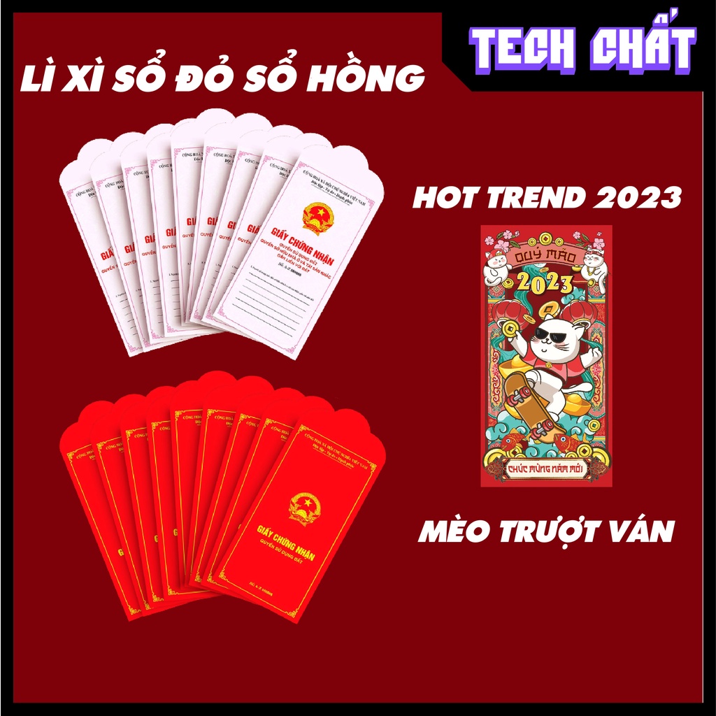 Lì Xì Mèo trượt ván Hot Trend 2023 Tết Nguyên Đán Quý Mão kích thước TRUYỀN THỐNG - lì xì nhân phẩm gieo quẻ may mắn Quà