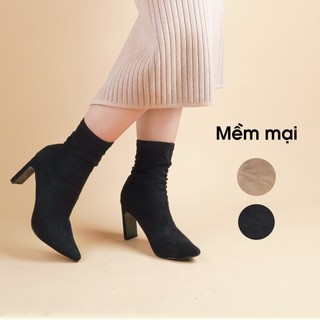 Boot nữ cổ cao da nỉ lộn gót dẹt 7cm bọc nỉ- Bốt nữ Starkela cao cấp xuất Âu Kimy Store