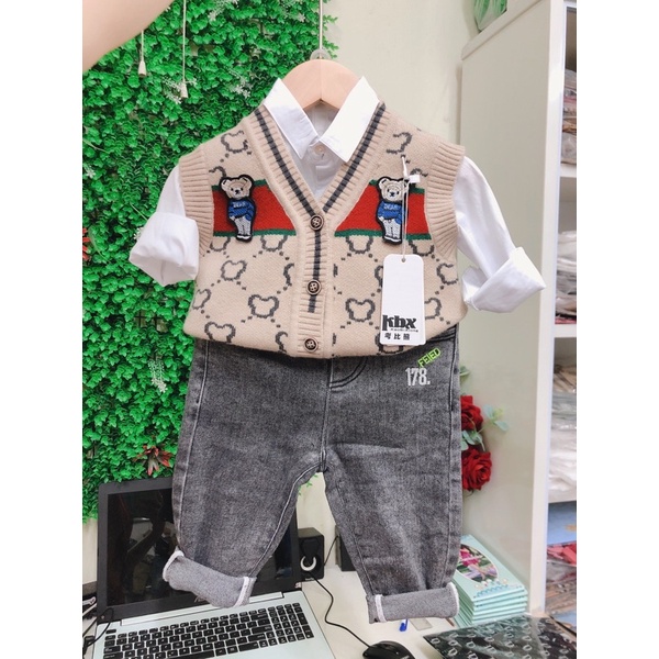 Quần bò trẻ em quần jean co giãn dài bé trai cạp chun quần áo trẻ em thời trang cá tính