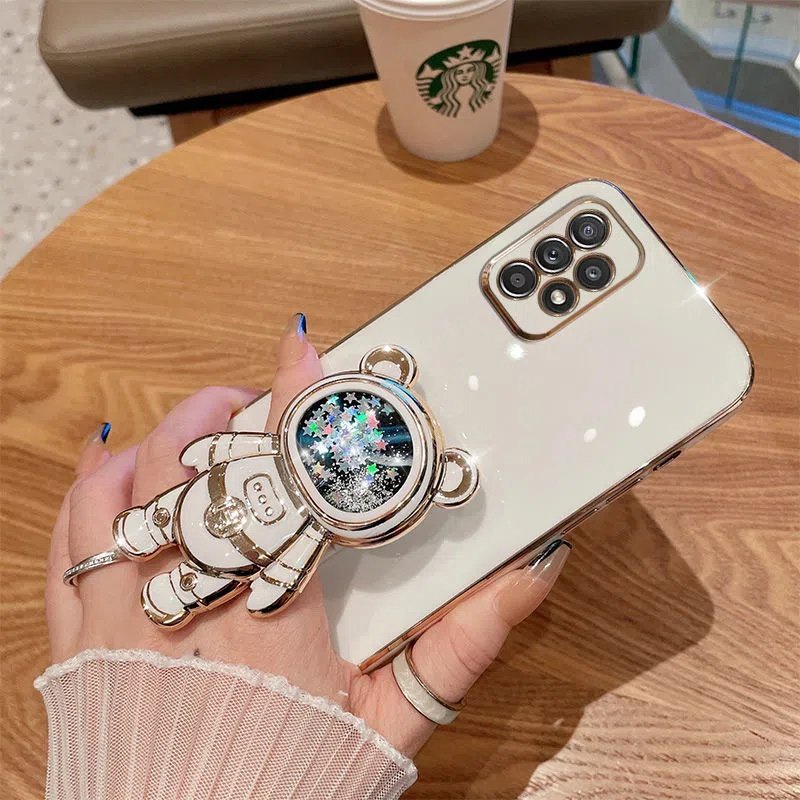 Ốp Điện Thoại Cát Chảy Hình Gấu Phi Hành Gia Sang Trọng Cho iPhone 12 Mini 11 Pro Max