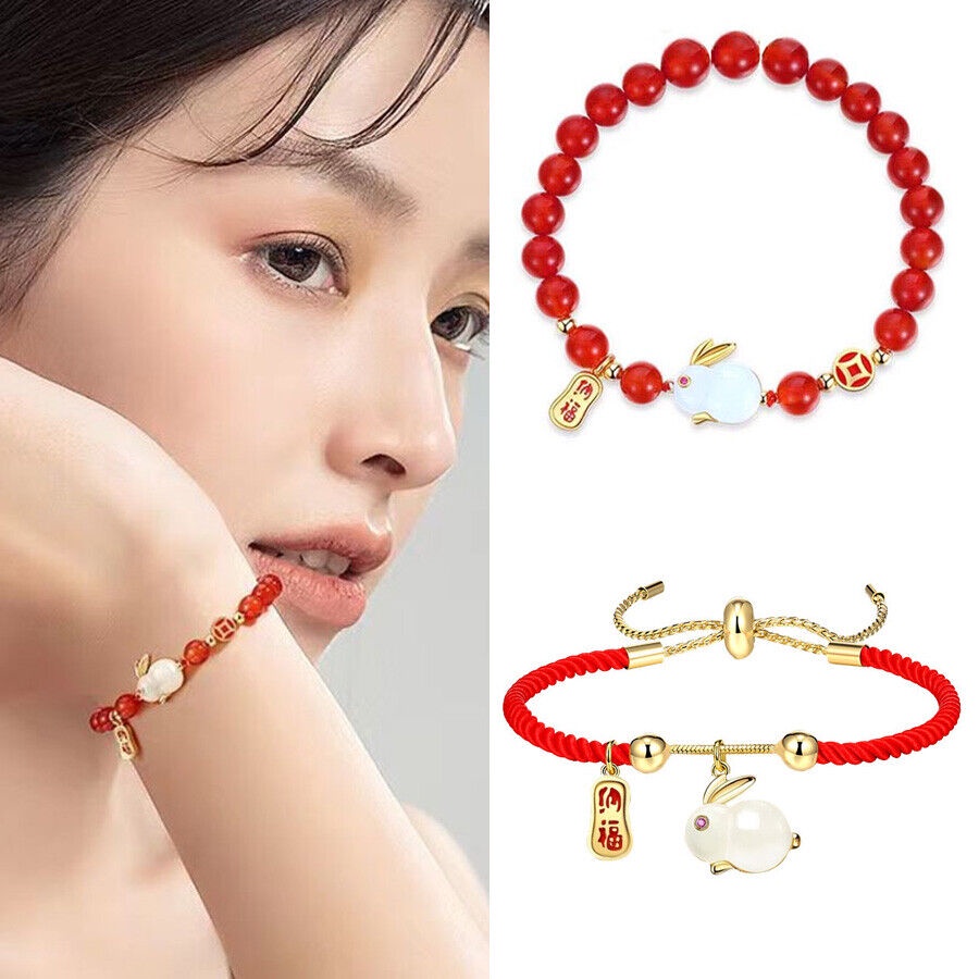 Vòng Tay Chuỗi Hạt Đỏ May Mắn Hình Thỏ Năm Mới 2023