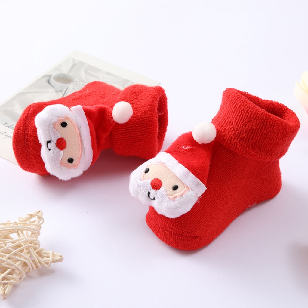 Babyfair Vớ Giáng Sinh Đỏ Dệt Kim Ấm Áp Dài Giữ Nhiệt Thun Co Giãn Thoáng Khí Cho Bé 0‑1 Tuổi