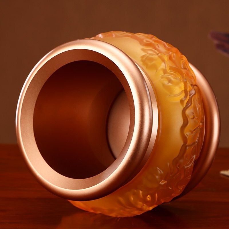 Bộ Thờ Cúng Bình , Lư , Dĩa, Chun , Án Thủy Tinh Lưu Ly Vàng Phối Đồng Cao Cấp - dothocungtuequang