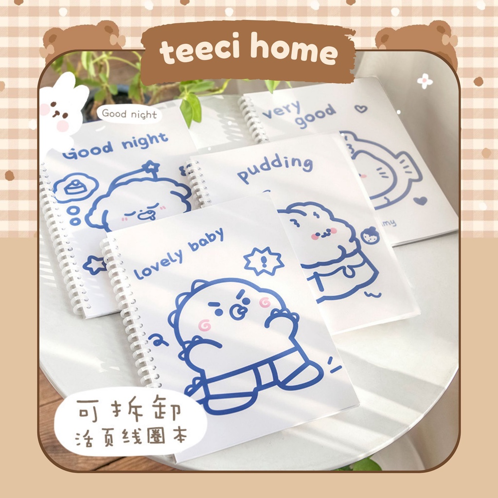 Sổ Tay Vở Ghi Chú Gáy Lò Xo In Hình Bear Bìa Nhám B5 Kẻ Ô Vuông D100