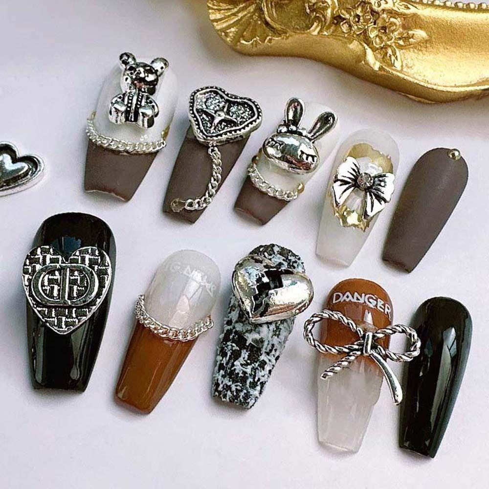 LOMBARD Phụ Kiện Trang Trí Móng Tay 3D Bằng Hợp Kim Phong Cách Cổ Điển