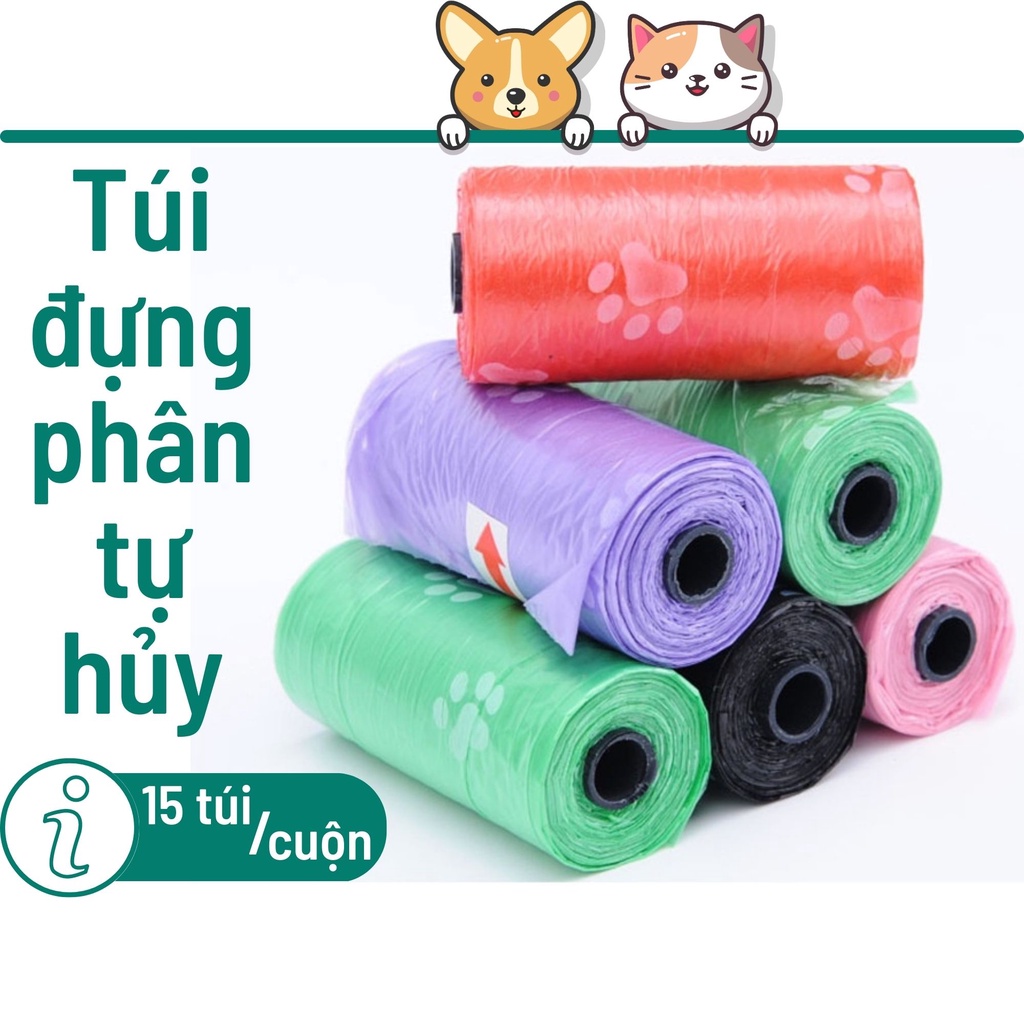 Túi nilon tự hủy hốt dọn phân chó mèo tiện dụng - Bivido