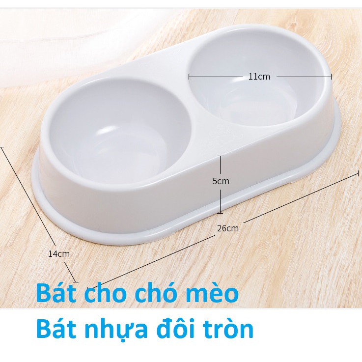 Bát ăn chó mèo Bát nhựa đôi tròn 2 ngăn chén ăn uống thú cưng