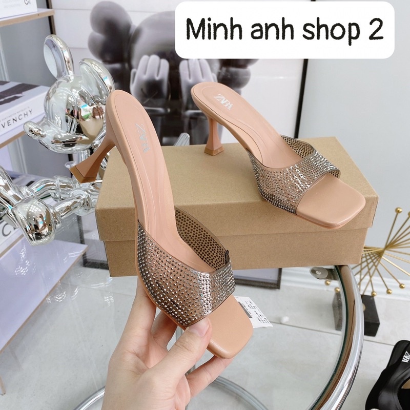 GUỐC CAO GÓT QUAI MIKA ĐÍNH ĐÁ 7cm BẢN ĐẸP ĐẦY ĐỦ TAG VÀ HỘP
