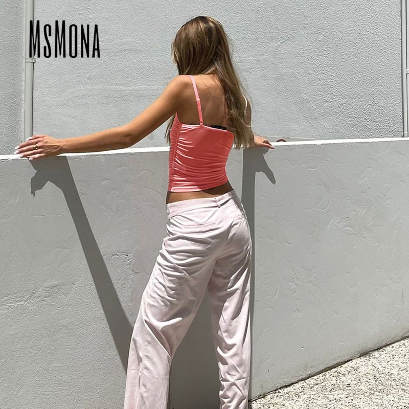 MsMona Áo Tank Top Ôm Dáng Màu Trơn Thời Trang 2023 Quyến Rũ Cho Nữ